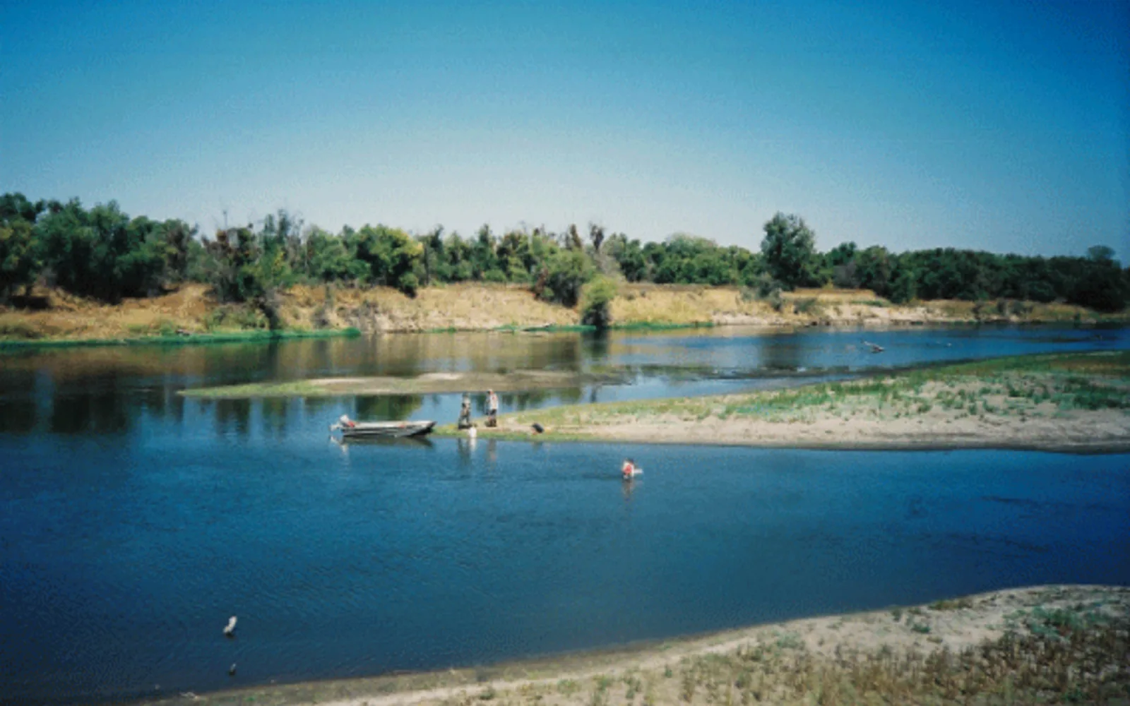 Photograph of the San Joaquin River in California's Central Valley showing water management and river systems